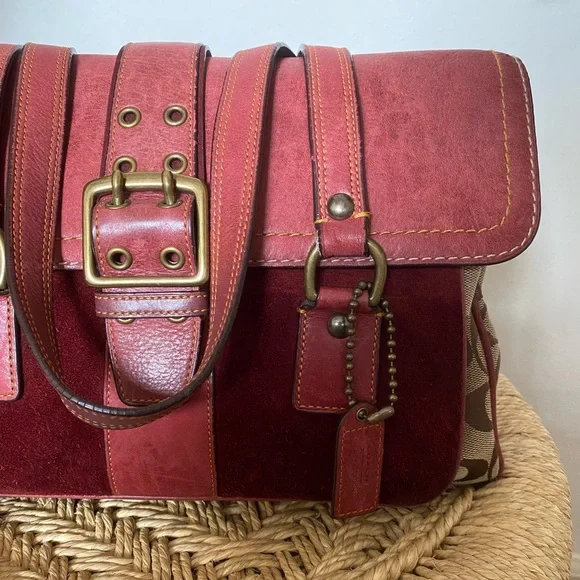 COACH Vintage Y2K Special Edition Fall 2004 Burgundy Suede Monogram Shoulder Bag - Picture 9 of 16